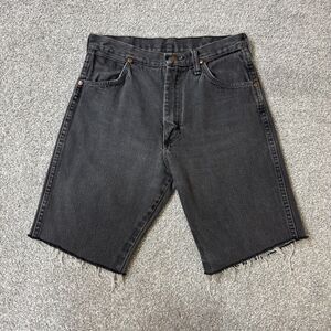 Vintage Wrangler Shorts Men 29 Black Denim Bermuda Cutoff Jorts USA Cowboy 90s